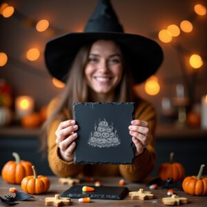 Halloween Pumpkin Laser Engraving File, Phantom Slate Coaster