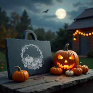 Halloween Pumpkin Patch Laser Engraving for Slate Cheese,