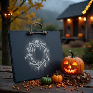 Halloween Skull Wreath Laser Engraving File for Slate