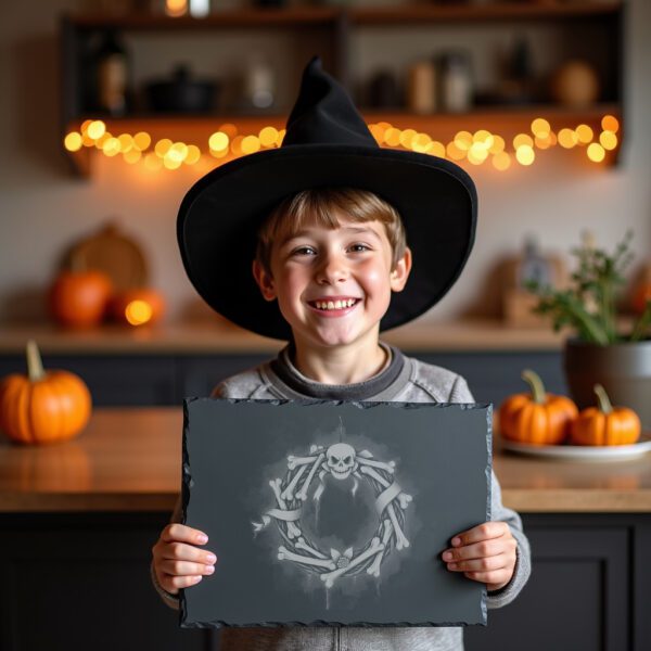 Halloween Skull Wreath Laser Engraving File for Slate