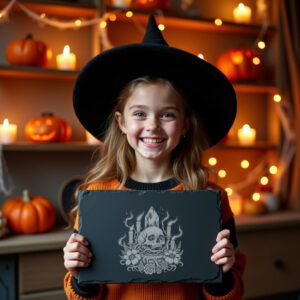 Halloween Slate Cheese Board, Crystal Skull Engraving, Witchy