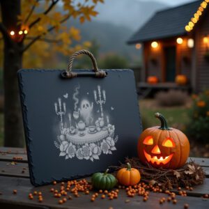 Halloween Slate Cheese Board, Ghostly Tea Party Engraving