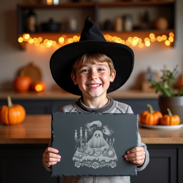 Halloween Slate Cheese Board, Haunted Tarot Engraving, Spooky