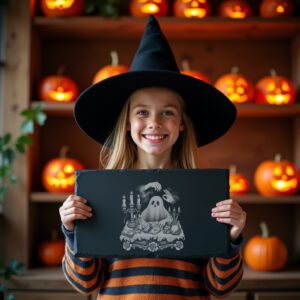 Halloween Slate Cheese Board, Haunted Tarot Engraving, Spooky