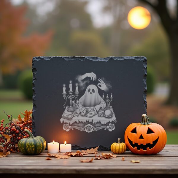 Halloween Slate Cheese Board, Haunted Tarot Engraving, Spooky
