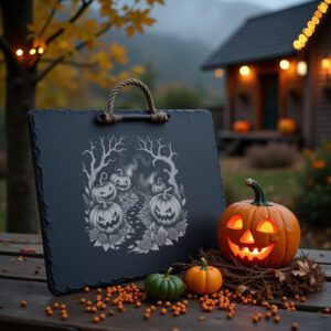 Halloween Slate Cheese Board, Jack O Lantern Engraving,