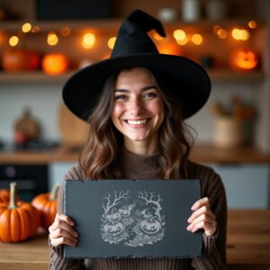Halloween Slate Cheese Board, Jack O Lantern Engraving,
