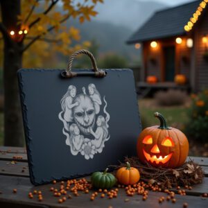 Halloween Slate Cheese Board, Laser Engraved Mask, Spooky