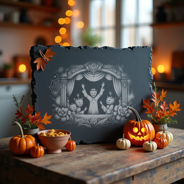 Halloween Slate Cheese Board, Laser Engraved Shadow Puppet