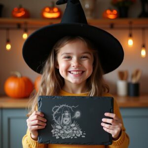 Halloween Slate Cheese Board, Laser-Ready Lantern Design, Spooky