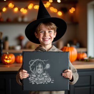 Halloween Slate Cheese Board, Laser-Ready Lantern Design, Spooky