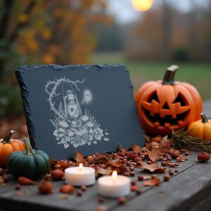 Halloween Slate Cheese Board, Laser-Ready Lantern Design, Spooky
