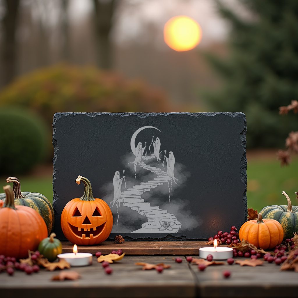 Halloween Slate Cheese Board with Ghost Design, Spooky