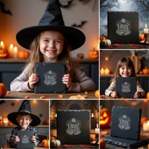 Halloween Slate Coaster Engraving Designs, 6 Spooky PNG
