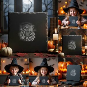 Halloween Slate Coaster Engraving Designs, 6 Spooky PNG