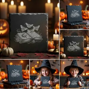 Halloween Slate Coaster Engraving Designs, 6 Spooky PNG