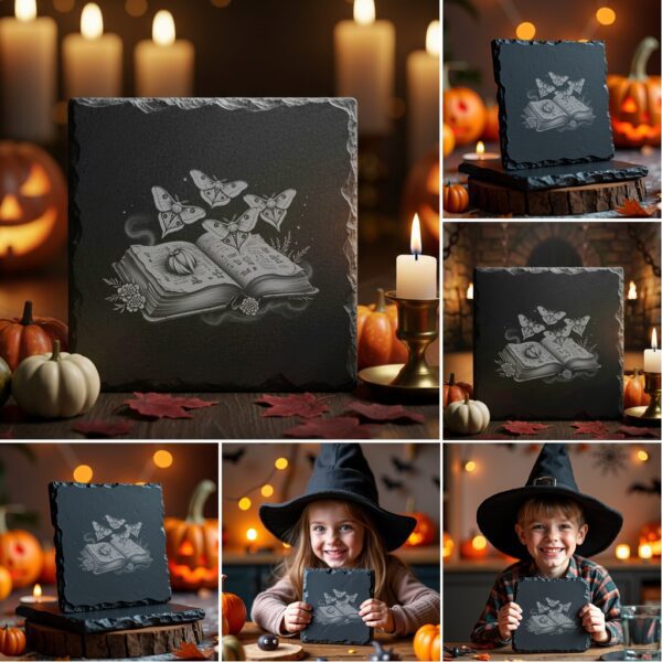 Halloween Slate Coaster Engraving Designs, 6 Spooky PNG