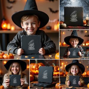 Halloween Slate Coaster Engraving Designs, 6 Spooky PNG