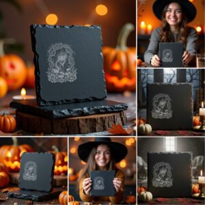 Halloween Slate Coaster Engraving File Bundle, Spooky Design