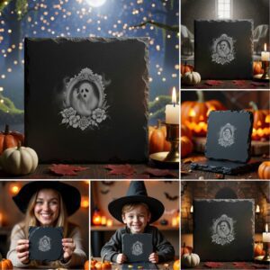 Halloween Slate Coaster Engraving File Bundle, Spooky Design