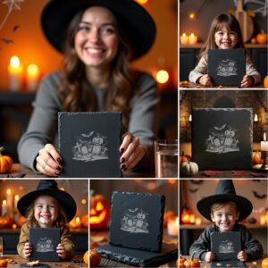 Halloween Slate Coaster Engraving File Bundle, Spooky Design