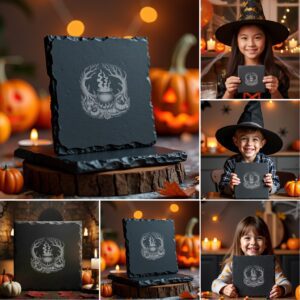 Halloween Slate Coaster Engraving File Bundle, Spooky Design
