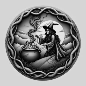 Halloween Witch 3D Engraving Laser File, Spooky Cauldron