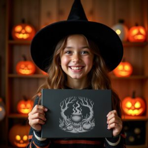 Halloween Witch Cauldron Laser Engraving File for Slate