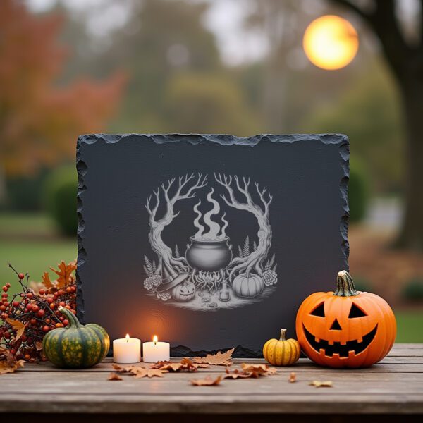 Halloween Witch Cauldron Laser Engraving File for Slate
