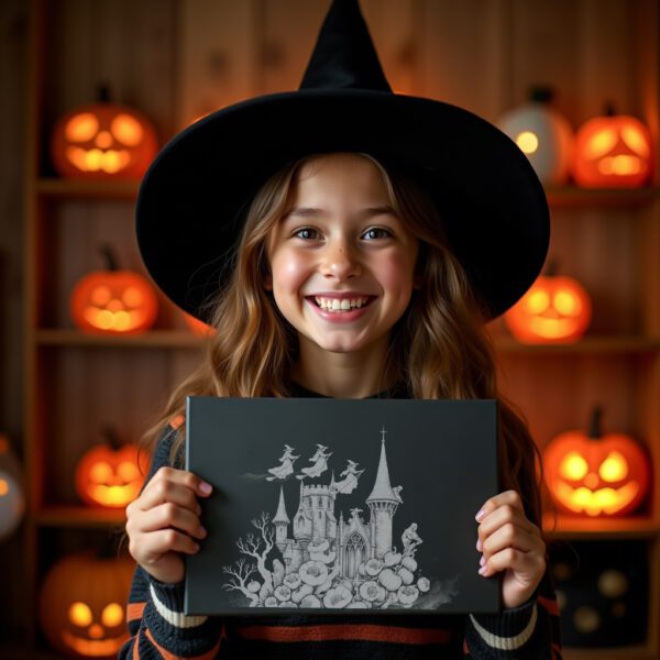 Halloween Witch Laser Engraving File for Slate Cheese