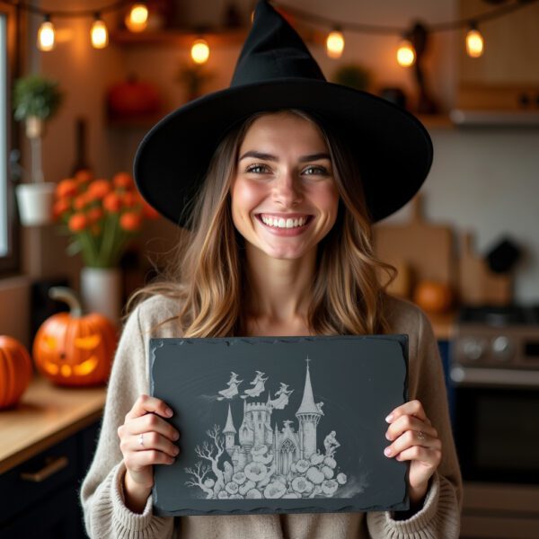 Halloween Witch Laser Engraving File for Slate Cheese