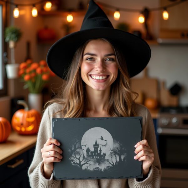 Halloween Witch Moon Engraving File, Slate Cheese Board,