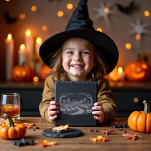 Haunted Pumpkin Laser Engraving File, Halloween Coaster Design