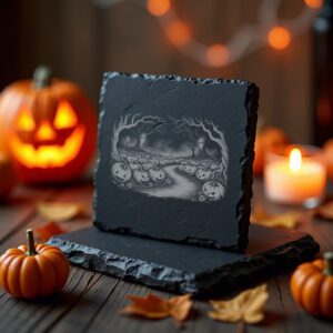 Haunted Pumpkin Laser Engraving File, Halloween Coaster Design