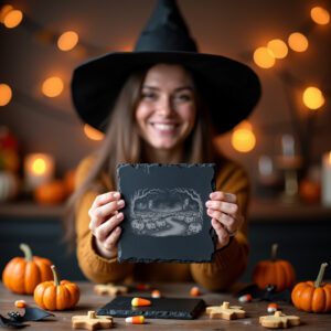 Haunted Pumpkin Laser Engraving File, Halloween Coaster Design