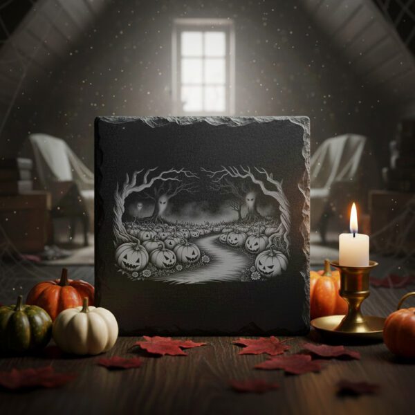 Haunted Pumpkin Laser Engraving File, Halloween Coaster Design