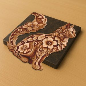 Manx Cat 3D Illusion Laser Engraving Design, Glowforge