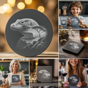 Modern Slate Coaster Engraving Design Bundle, PNG Images,