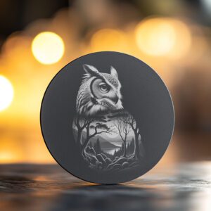 Mystical Owl Slate Coaster Engraving File, Wild Animal