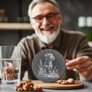 Seated Dog Slate Coaster Engraving PNG, Pet Silhouette