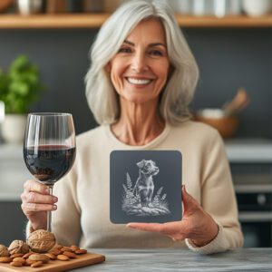 Seated Dog Slate Coaster Engraving PNG, Pet Silhouette