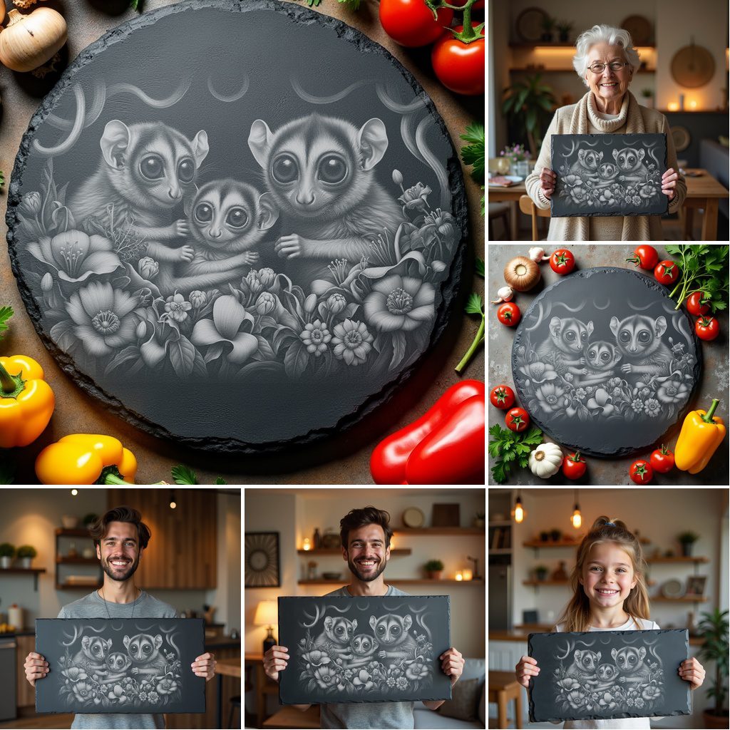 Set of 6 Slate Cheese Board Engraving Designs,