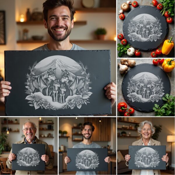 Set of 6 Slate Cheese Board Engraving Designs,