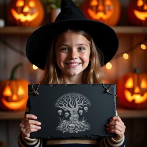 Skull Lanterns Halloween Laser Engraved Slate Board, Spooky