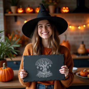 Skull Lanterns Halloween Laser Engraved Slate Board, Spooky