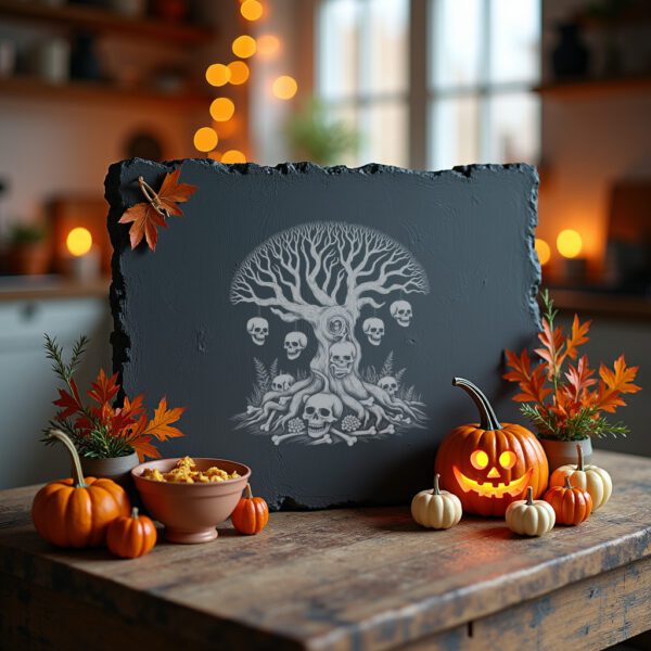 Skull Lanterns Halloween Laser Engraved Slate Board, Spooky