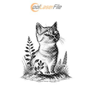 Slate Cat Coaster Laser Engraving File, Sitting Cat