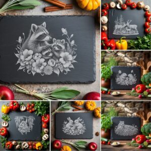 Slate Cheese Board Engraving Bundle, Wild Animal Family