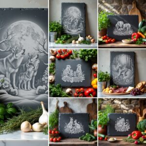 Slate Cheese Board Engraving Files, Wild Animal Family