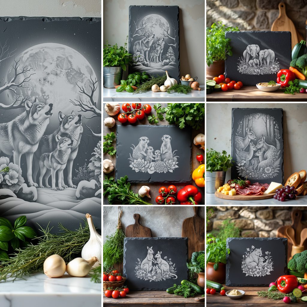 Slate Cheese Board Engraving Files, Wild Animal Family